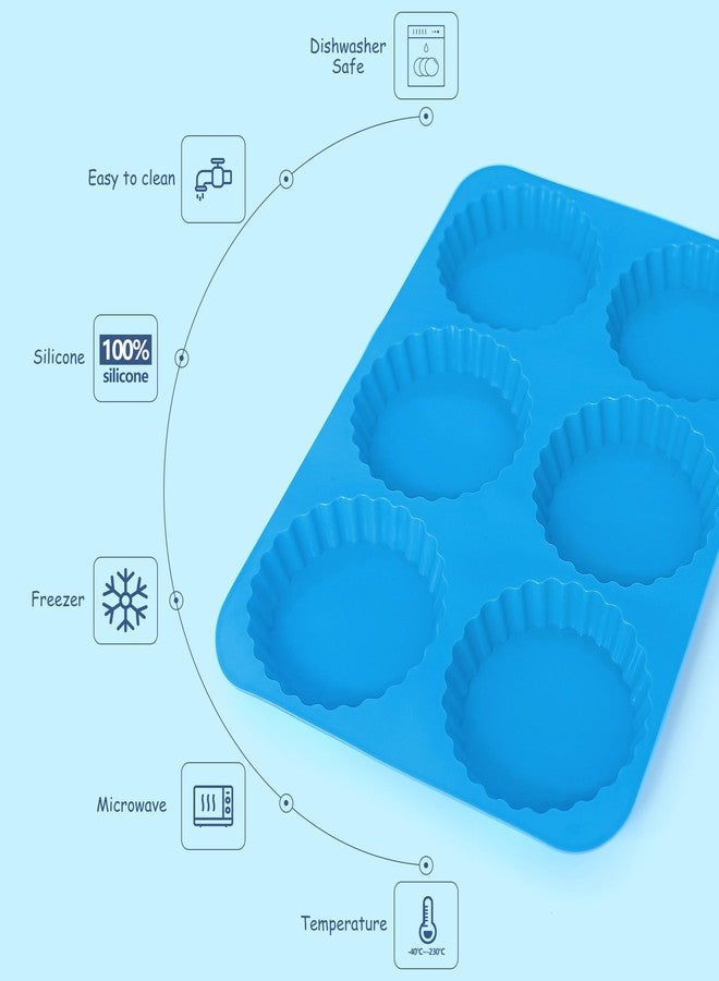 Sidosir 3Pcs 4 Inch Tart Cake Pan Mold, Mini Peanut Butter Cup Molds Silicone, Non-Stick Chocolate Mold for Making Brownies, Silicone Round Molds Corrugated Side for Cupcakes - Image 3