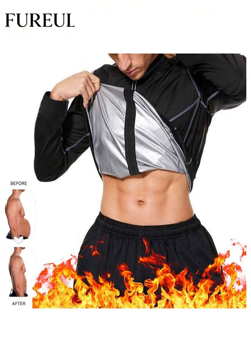 FUREUL Men's Sauna Suit 4-In-1 Waist-Cinching And Shaping Full-Body Sports Shapewear Outer Layer 96% Polyester + 4% Spandex Inner Lining 100% PU Nano-Silver Heat-Locking Coating Waterproof Windproof Airtight And Warm Fabric Highly Elastic And Lightweight Suitable For Home Fitness Everyday Fashion Wear Weight Loss Smoothing Excess Fat Exercise Hiking Running - Image 2