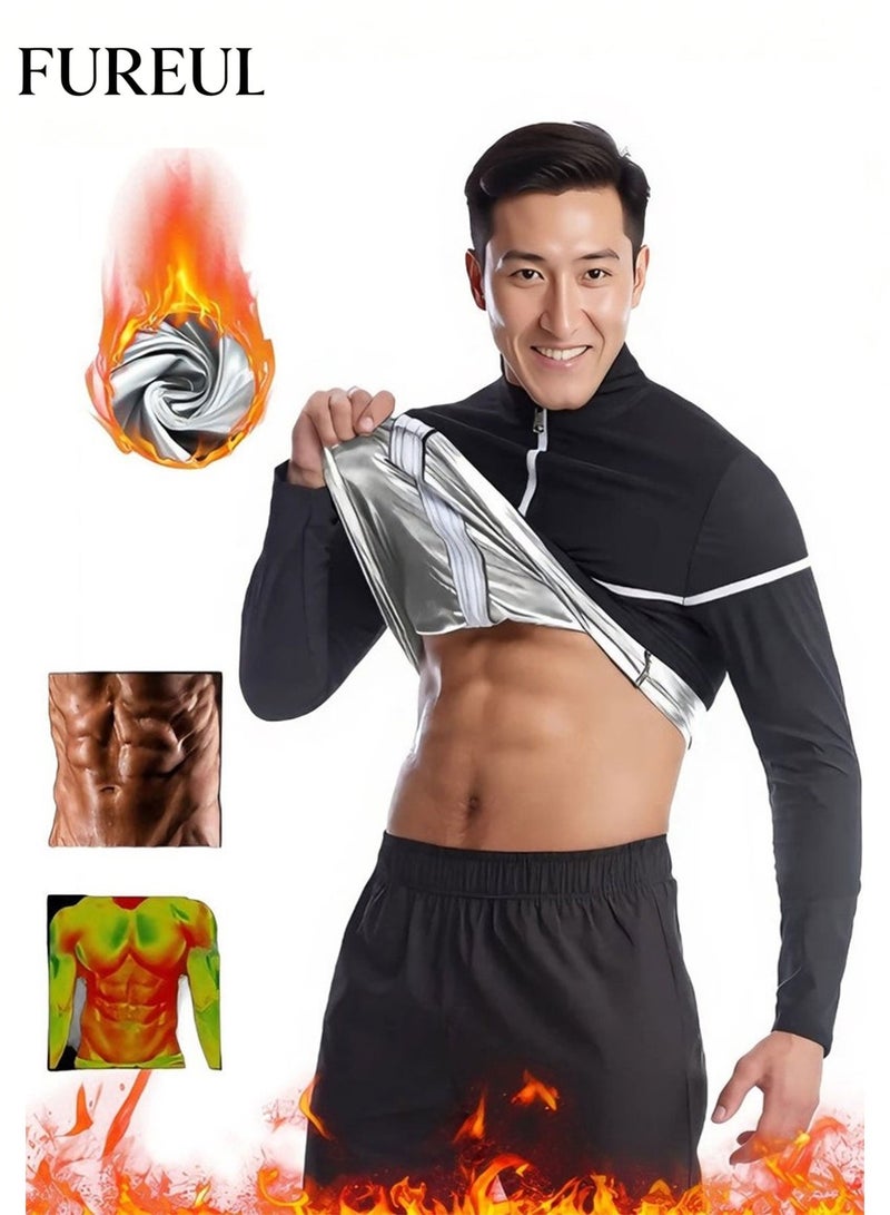 FUREUL Men's Sauna Suit 4-In-1 Waist-Cinching And Shaping Full-Body Sports Shapewear Outer Layer 96% Polyester + 4% Spandex Inner Lining 100% PU Nano-Silver Heat-Locking Coating Waterproof Windproof Airtight And Warm Fabric Highly Elastic And Lightweight Suitable For Home Fitness Everyday Fashion Wear Weight Loss Smoothing Excess Fat Exercise Hiking Running - Image 1