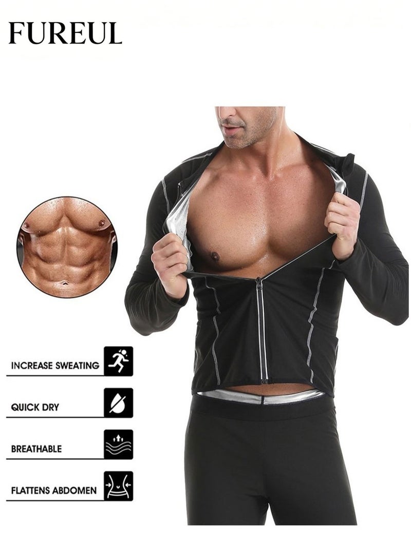 FUREUL Men's Sauna Suit 4-In-1 Waist-Cinching And Shaping Full-Body Sports Shapewear Outer Layer 96% Polyester + 4% Spandex Inner Lining 100% PU Nano-Silver Heat-Locking Coating Waterproof Windproof Airtight And Warm Fabric Highly Elastic And Lightweight Suitable For Home Fitness Everyday Fashion Wear Weight Loss Smoothing Excess Fat Exercise Hiking Running - Image 3