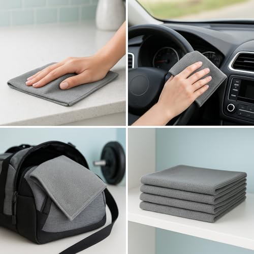 Bonsenkitchen 4 Pack Thickened Microfiber Cleaning Cloth,Reusable Microfibre Cloths.Lint-Free Cleaning Cloth-Streak-Free Miracle Cloth for Tea Towels,Dust Cloths,Home,Kitchen,Cars,Windows(40x40 CM(GREY)count) - Image 4