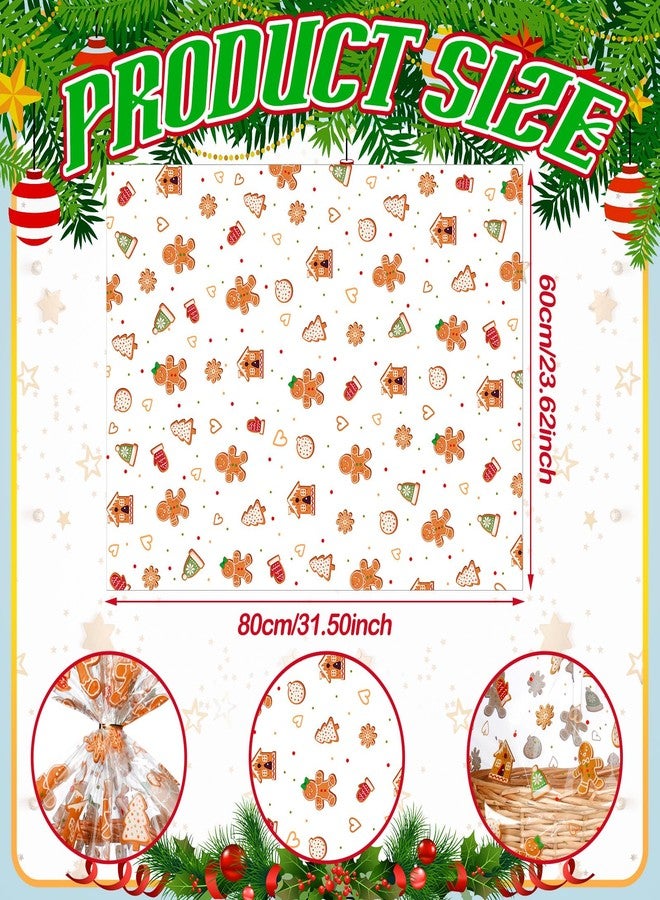 Yexiya 30 Pcs Christmas Cellophane Gift Bags 24" x 30" Holiday Gift Wrap Large Clear Basket Wrapping Plastic Christmas Candy Gingerbread Santa Claus Basket Bags Cookie Package(Gingerbread Man - Image 2