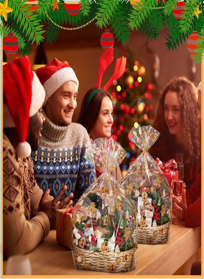 Yexiya 30 Pcs Christmas Cellophane Gift Bags 24" x 30" Holiday Gift Wrap Large Clear Basket Wrapping Plastic Christmas Candy Gingerbread Santa Claus Basket Bags Cookie Package(Gingerbread Man - Image 4