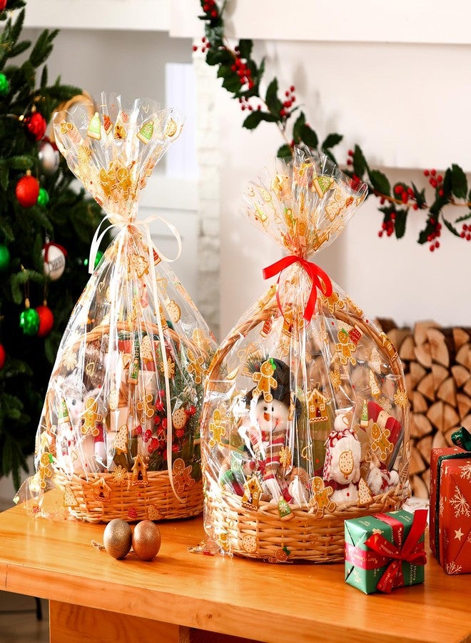 Yexiya 30 Pcs Christmas Cellophane Gift Bags 24" x 30" Holiday Gift Wrap Large Clear Basket Wrapping Plastic Christmas Candy Gingerbread Santa Claus Basket Bags Cookie Package(Gingerbread Man - Image 3
