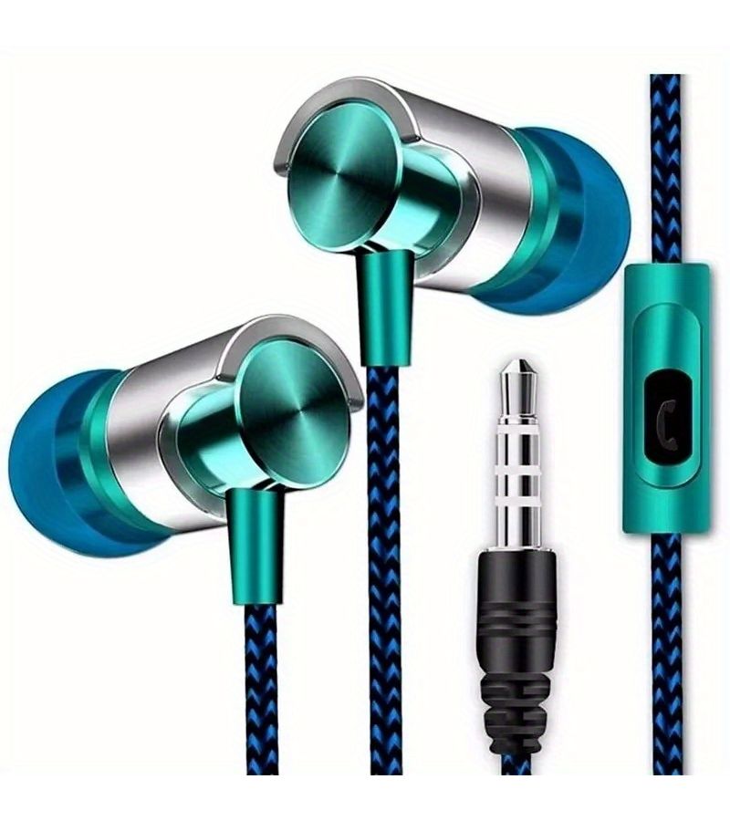 Blue Wired In Ear Noise Cancelling HiFi Stereo Sports Earphones for Mobile Phone - Image 1