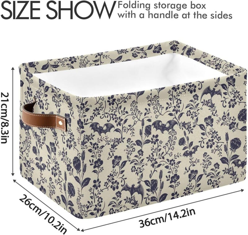 XUWU Storage Basket Bin Goth Bats Organizer Collapsible Shelf Basket Cube with Handle for Nursery Bedroom Bathroom - Image 3