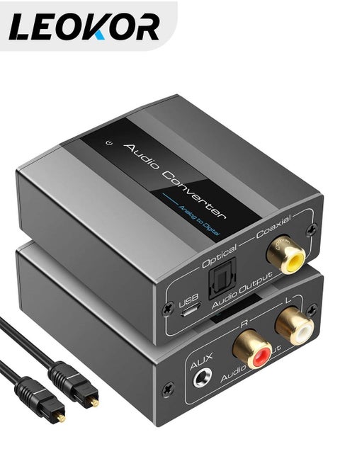 محول صوت تناظري إلى رقمي من RCA R/L إلى بصري، مع كابل بصري من مقبس AUX مقاس 3.5 مم إلى Toslink رقمي، ومحول صوت محوري لشريط الصوت