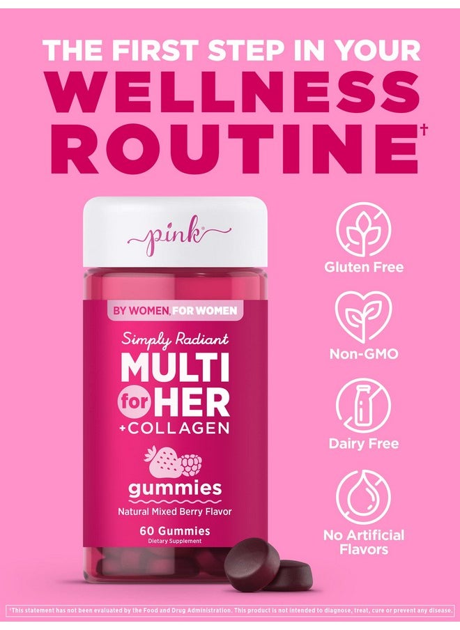 PINK - Multivitamin For Women; 60 Gummies; Nongmo & Gluten Free; Plus Collagen & Biotin; Mixed Berry Flavor - Image 1