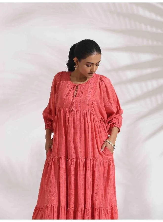 ترو برونز trueBrowns Pink Cotton Tier Dress