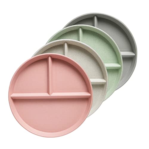 greenandlife 9 Inch (4PCS) Unbreakable Divided Plates for Kids Adults, Dishwasher & Microwave Safe Compartment Plate, Lightweight Reusable Plastic Portion Control Plates, BPA Free and Healthy - Image 1