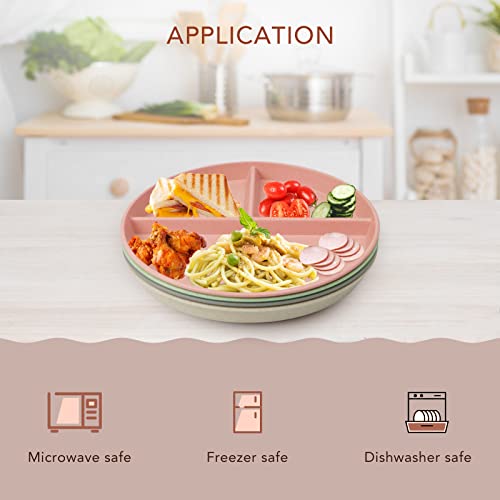 greenandlife 9 Inch (4PCS) Unbreakable Divided Plates for Kids Adults, Dishwasher & Microwave Safe Compartment Plate, Lightweight Reusable Plastic Portion Control Plates, BPA Free and Healthy - Image 3