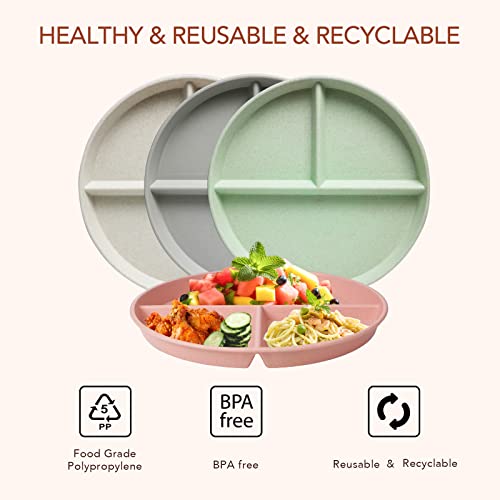 greenandlife 9 Inch (4PCS) Unbreakable Divided Plates for Kids Adults, Dishwasher & Microwave Safe Compartment Plate, Lightweight Reusable Plastic Portion Control Plates, BPA Free and Healthy - Image 4