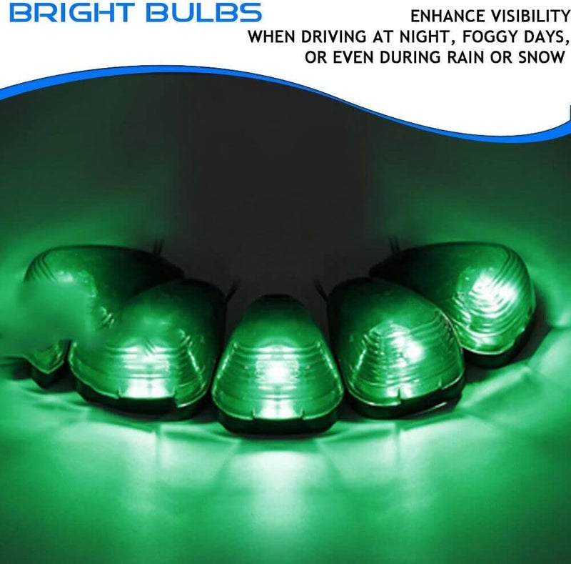 GLOFE 5X Black Smoke Lens Cab Roof Marker Running Lamps with Green LED Lights for Ford Super Duty Trucks - Image 3