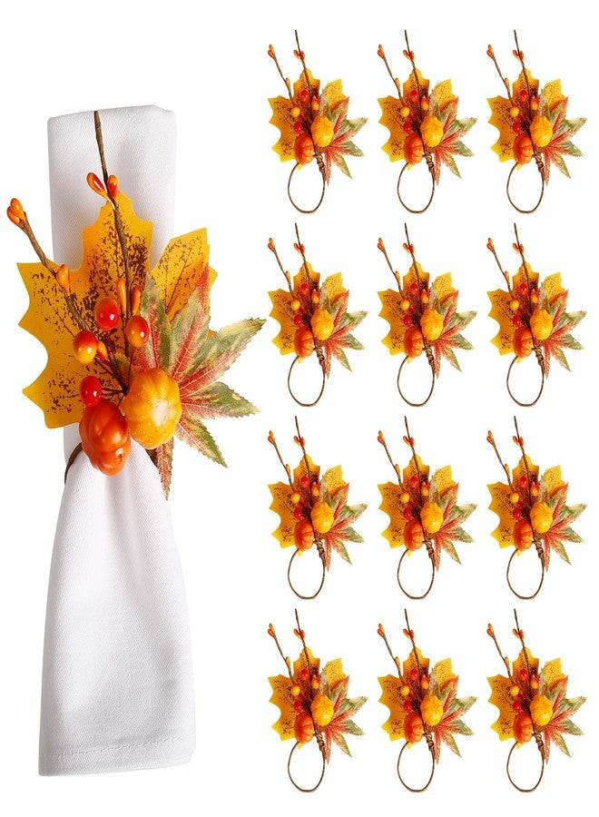 wonlex Fall Napkin Rings Set of 12, Farmhouse Thanksgiving Napkin Ring Buckle Holders with Berry for Holidays, Table Decor, Family Dinner, Weddings, Party(Pumpkin) - Image 1