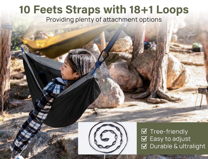 Kootek Kootek Camping Hammock 500 lbs Capacity, Camping Essentials, Lightweight Portable Double Hammock with Tree Straps, Camping Gear for Outside Hiking Camping Beach Backpack Travel  - Image 3