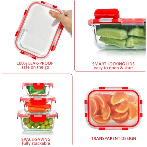KOMUEE 24 Pieces Glass Food Storage Containers Set, Meal Prep Containers, BPA-Free Airtight Glass Storage Containers with lids, Freezer, Microwave and Oven Safe, Red - Image 4