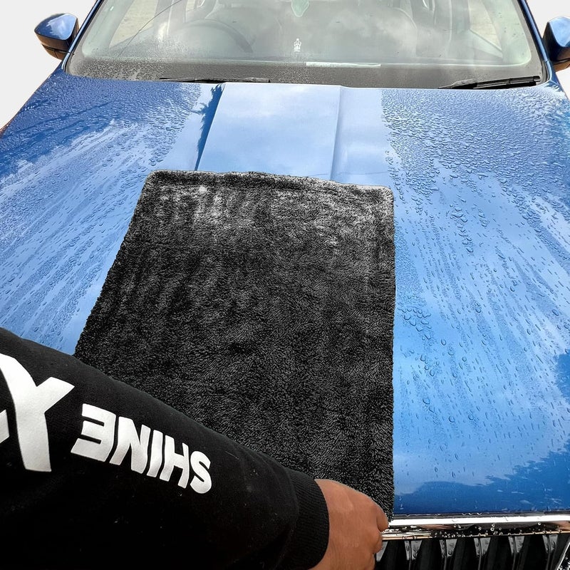 ShineXPro Microfiber Cloth for Car - Big Daddy 1500 GSM Large (60x40 CM) Twisted Loop Car Cleaning Cloth - Edgeless Design with Plush Pile and Lint Free Cloth for Drying and Detailing (Black) - Image 4