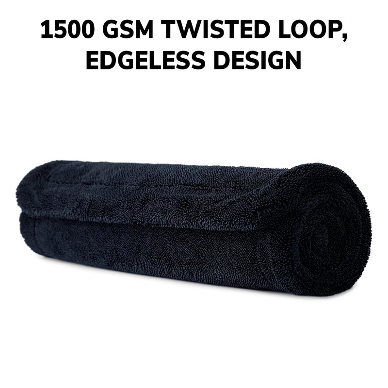 ShineXPro Microfiber Cloth for Car - Big Daddy 1500 GSM Large (60x40 CM) Twisted Loop Car Cleaning Cloth - Edgeless Design with Plush Pile and Lint Free Cloth for Drying and Detailing (Black) - Image 3
