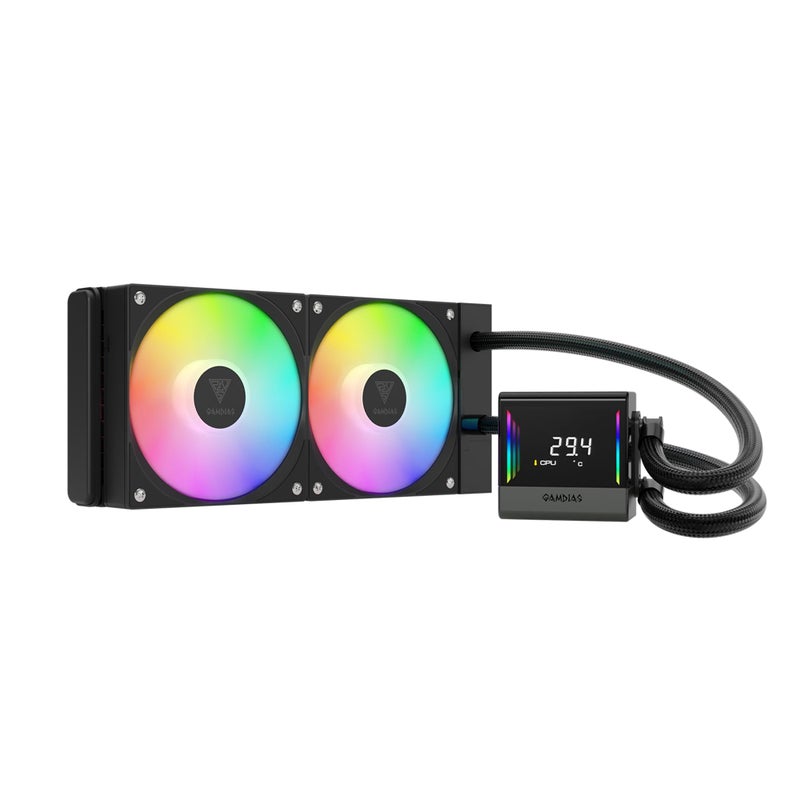 GAMDIAS GAMDIAS CHIONE E4 240mm AIO CPU Liquid Cooler, Real-time Digital Display Patented PWM Pump, Hidden Cable Design, ARGB PWM Fan w/MB Sync, Intel LGA 1700/1200, AMD AM5/AM4, Black  - Image 1