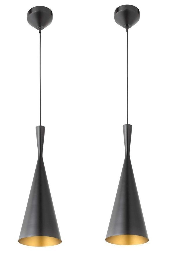 VILRO E 27 Metal Oval Ceiling Light Cone Shape,60 Watts Outdoor Exterior Hanging Pendant Light Lamp Black Round ( Pack of 2 ) Hanging for Home Dacorative in Living Room Hall ,Bar Kitchen - Image 1
