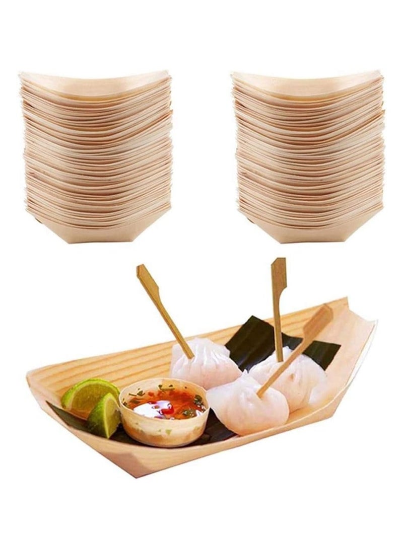 قوارب تقديم خشبية، قوارب خشبية من الخيزران القابل للتصرف، أطباق وأوعية خفيفة لتقديم الطعام، قارب سوشي ساشيمي ياباني بني فاتح للأطعمة الحفلات، الوجبات الخفيفة، الكانابيه، 50 قطعة - Image 1