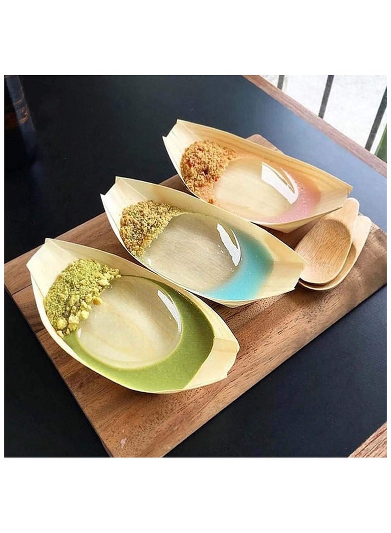 قوارب تقديم خشبية، قوارب خشبية من الخيزران القابل للتصرف، أطباق وأوعية خفيفة لتقديم الطعام، قارب سوشي ساشيمي ياباني بني فاتح للأطعمة الحفلات، الوجبات الخفيفة، الكانابيه، 50 قطعة - Image 4