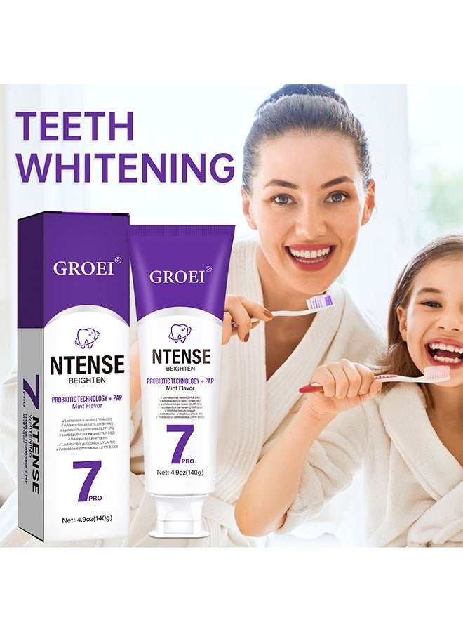 GROEI 7pro Intense Toothpaste, 7pro Intense Whitening Toothpaste With 7 Probiotics For Teeth, Natural Deep Cleaning Care toothpaste, Deep Enamel Repair u0026 Long-Lasting Freshness (140g) - Image 2
