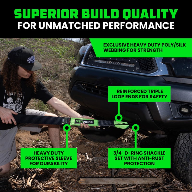 Rhino USA Heavy-Duty Recovery Gear Combos Off-Road Truck Vehicle Recovery, Best Offroad Towing Accessories - Backed for Life (20' Strap + Shackles) - Image 3
