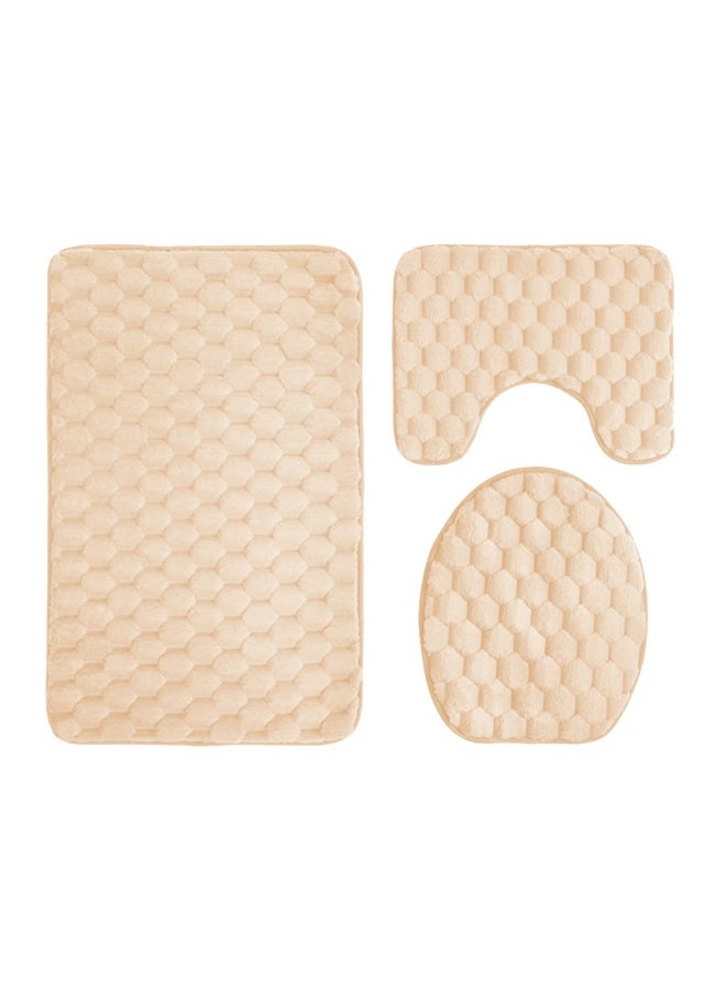 3-Piece Velvet Bathroom Rug Set – Soft Non-Slip Bath Mats Set with Contour Rug and Lid Cover – Absorbent, Machine Washable, Beige Bathroom  - Image 3