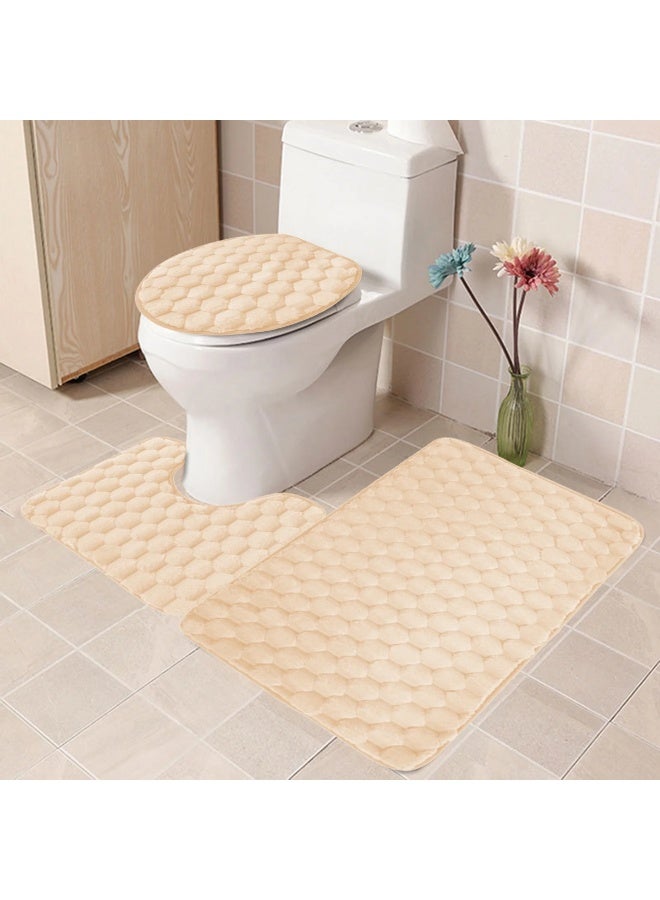 3-Piece Velvet Bathroom Rug Set – Soft Non-Slip Bath Mats Set with Contour Rug and Lid Cover – Absorbent, Machine Washable, Beige Bathroom  - Image 1
