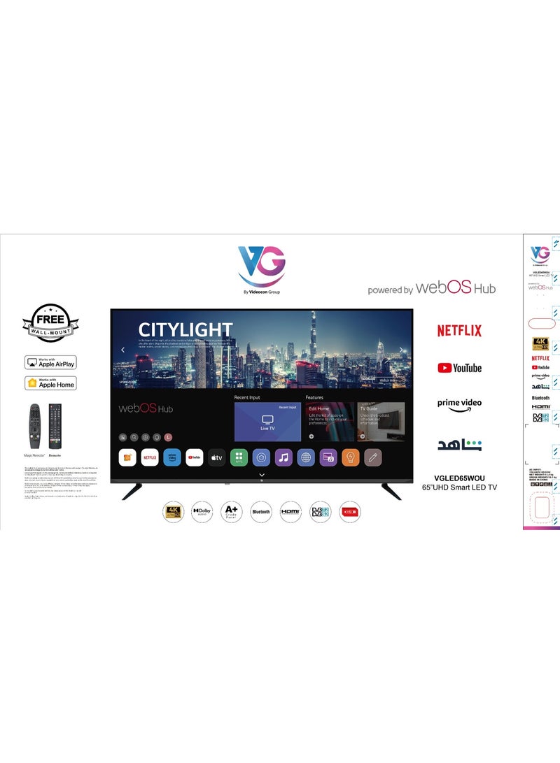 VG 65 Inch Edgeless 4K UHD Smart LED TV | WebOS Hub, Magic Remote, Dolby Audio, Bluetooth, Apple AirPlay, A+ Grade Panel, Free Wall Mount – (VGLED65WOU - 2025) - Image 3