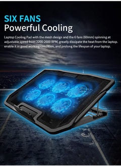 Snooe Laptop Cooling Pad, Laptop Cooler Stand with 6 Quiet Cooling Fans and 6 Height Adjustable Dual USB Powered Gaming Laptop Cooling Stand for 12-17 Inch Laptop Computer  - Image 2