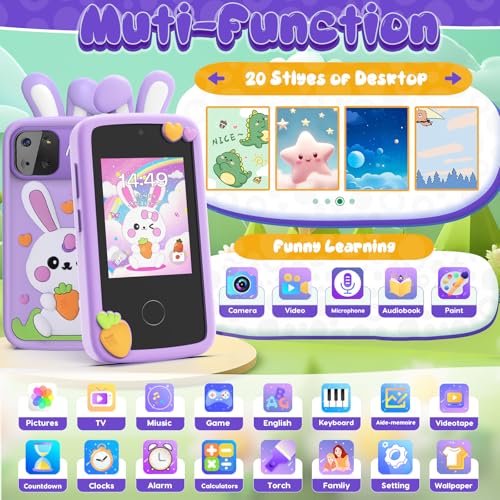 Luyiilo Kids Smart Phone Toys for GirlsEaster Gift for Kids Toys for 39 Girls Mini Smart Phone Toys with 28 Touchscreen 16 Learning Games Dual Camera Music Player 8G SD Card - Image 5