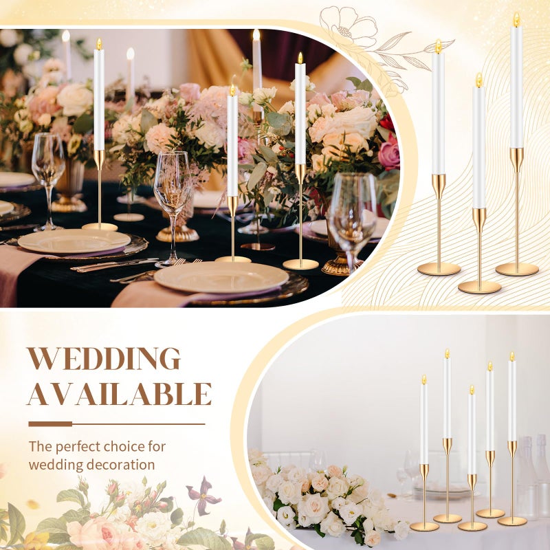 FillTouch 30 Pcs Gold Candlestick Holders with Flameless LED Candles Bulk Includes 15 Metal Candle Holders and 15 Battery Operated Taper Candles for Wedding Valentines Table Centerpieces Home Decor - Image 3