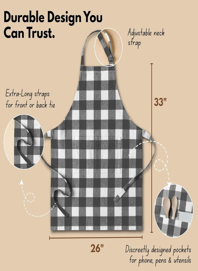 Native Fab Buffalo Check Apron 2 Pack, 100% Cotton Adjustable Aprons with Pockets, Farmhouse Kitchen Aprons for Cooking, Baking, Grilling, Stylish Modern Décor, Grey and White - Image 4
