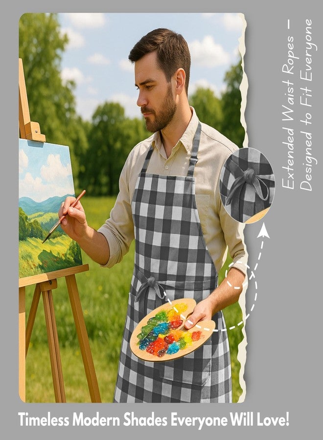 Native Fab Buffalo Check Apron 2 Pack, 100% Cotton Adjustable Aprons with Pockets, Farmhouse Kitchen Aprons for Cooking, Baking, Grilling, Stylish Modern Décor, Grey and White - Image 5