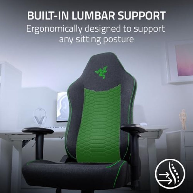 Ergonomic gaming chair for long sessions: black plush fabric, high-density foam cushions, built-in lumbar support, widened seat, 152-degree recline, 2D armrests - Image 3