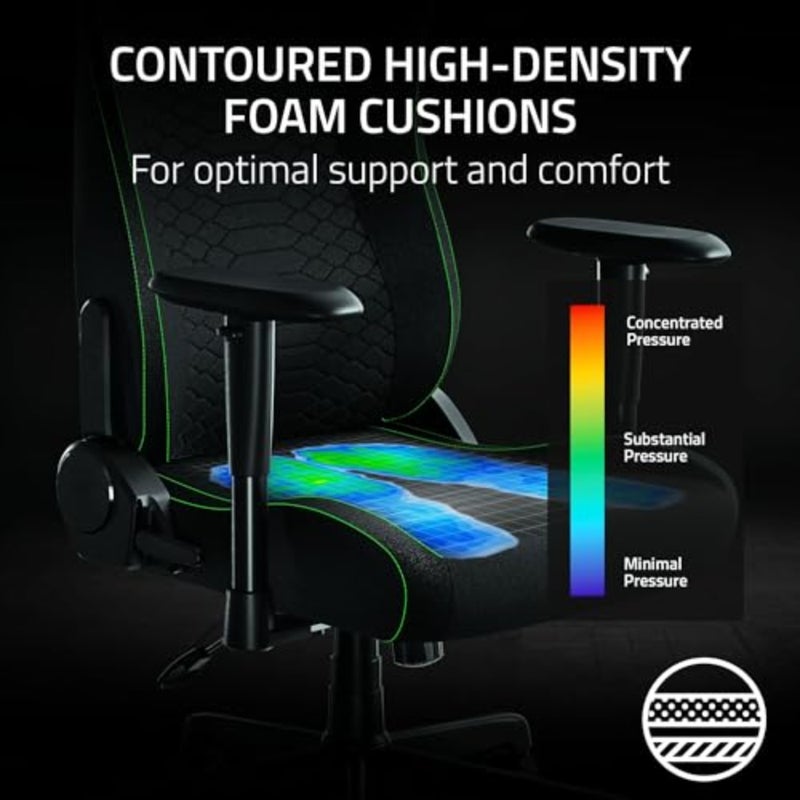 Ergonomic gaming chair for long sessions: black plush fabric, high-density foam cushions, built-in lumbar support, widened seat, 152-degree recline, 2D armrests - Image 5
