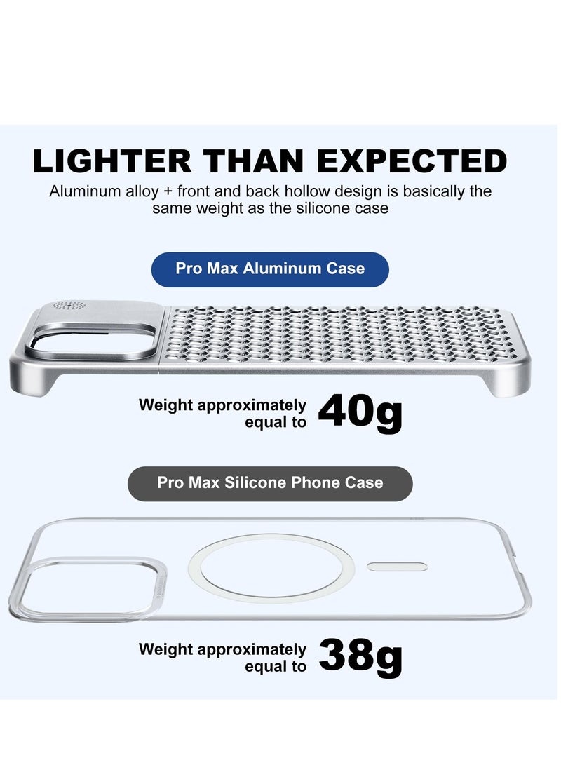 SYOSI Aromatherapy Phone Case, Non-Slip Anti-Scratch Full Body Protective Cover Phone Cases Metal Cooling Simple Phone Case for iPhone 15 Pro Max (Silver) - Image 3