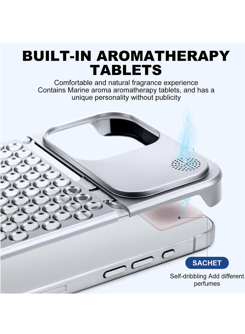 SYOSI Aromatherapy Phone Case, Non-Slip Anti-Scratch Full Body Protective Cover Phone Cases Metal Cooling Simple Phone Case for iPhone 15 Pro Max (Silver) - Image 5