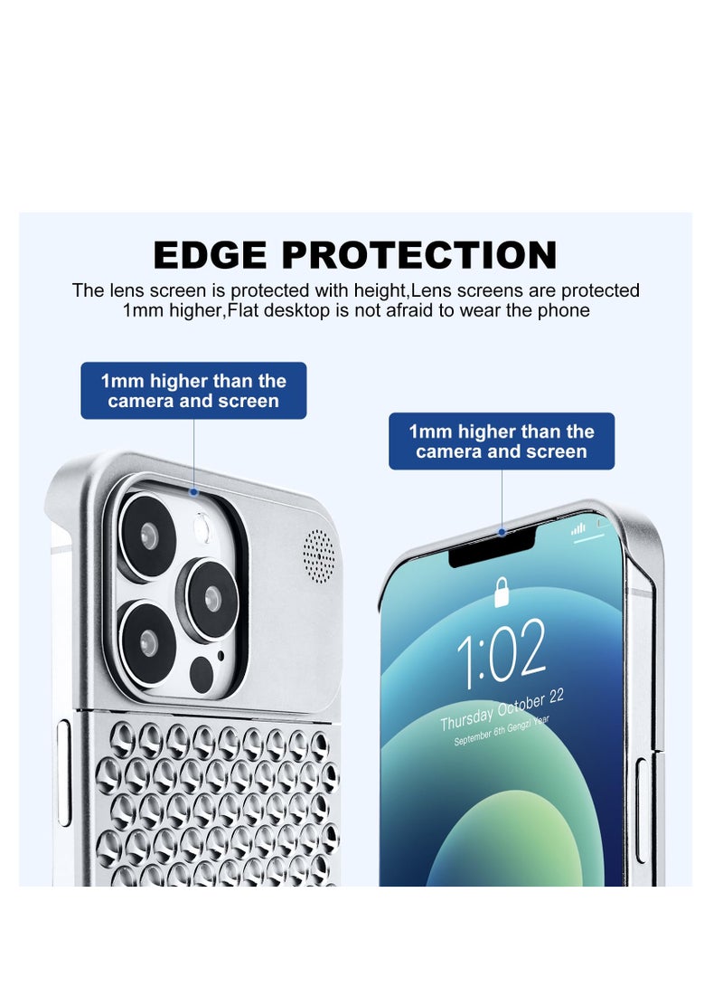 SYOSI Aromatherapy Phone Case, Non-Slip Anti-Scratch Full Body Protective Cover Phone Cases Metal Cooling Simple Phone Case for iPhone 15 Pro Max (Silver) - Image 4