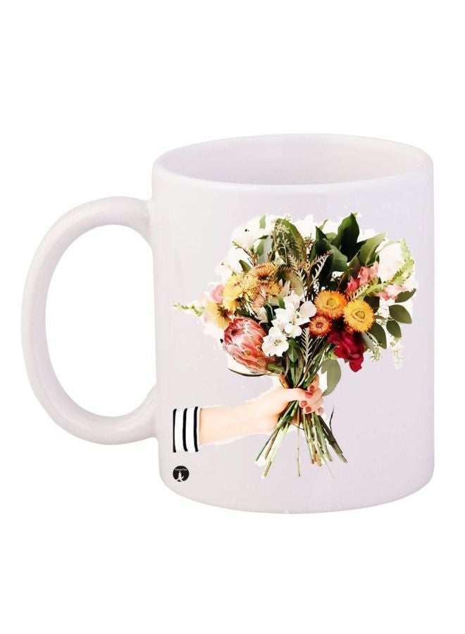 RYN Floral Printed Coffee Mug White/Green/Red 11ounce