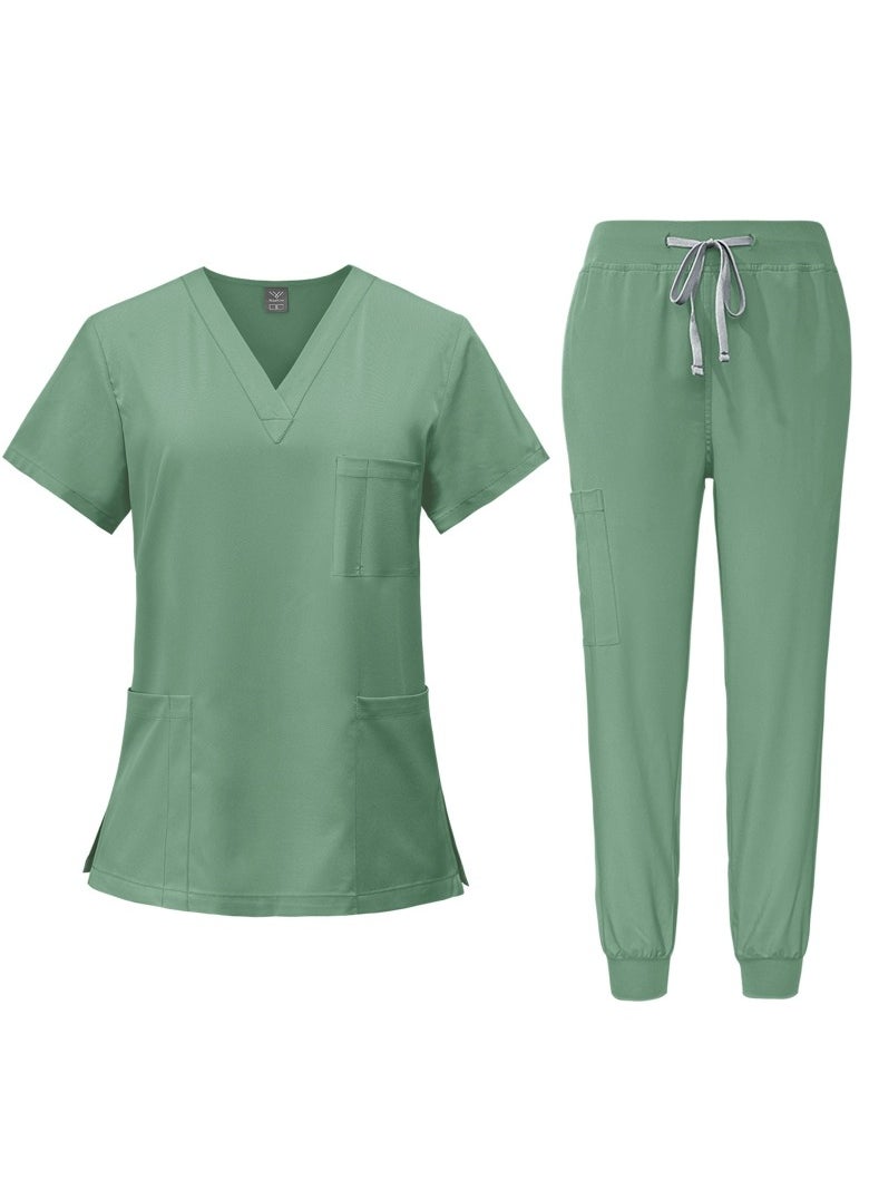 Loquat Medical Uniform Unisex Scrubs Set Medical Scrubs 2 Piece Set Top and Pants Suit Mint Green  - Image 1