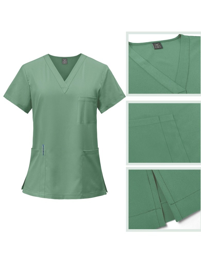 Loquat Medical Uniform Unisex Scrubs Set Medical Scrubs 2 Piece Set Top and Pants Suit Mint Green  - Image 2