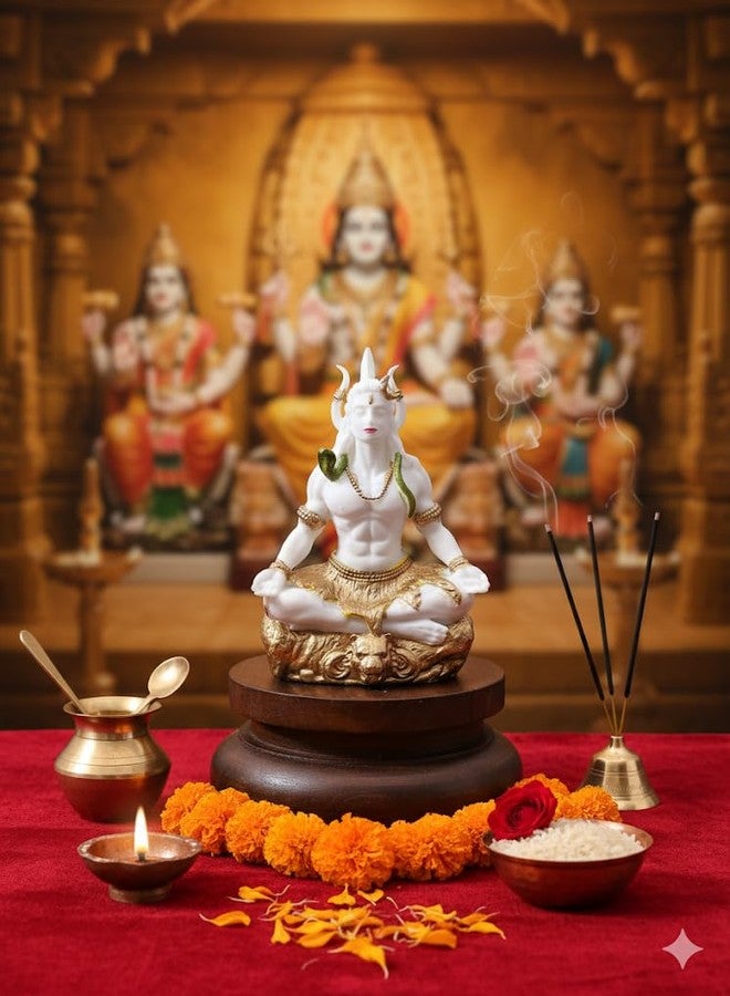 Ramashram Shiv Ji 3D Murti Idol – Divine Lord Shiva Statue for Car Dashboard, Home & Office Décor – Handcrafted Spiritual Idol for Blessings and Protection (White) - Image 1