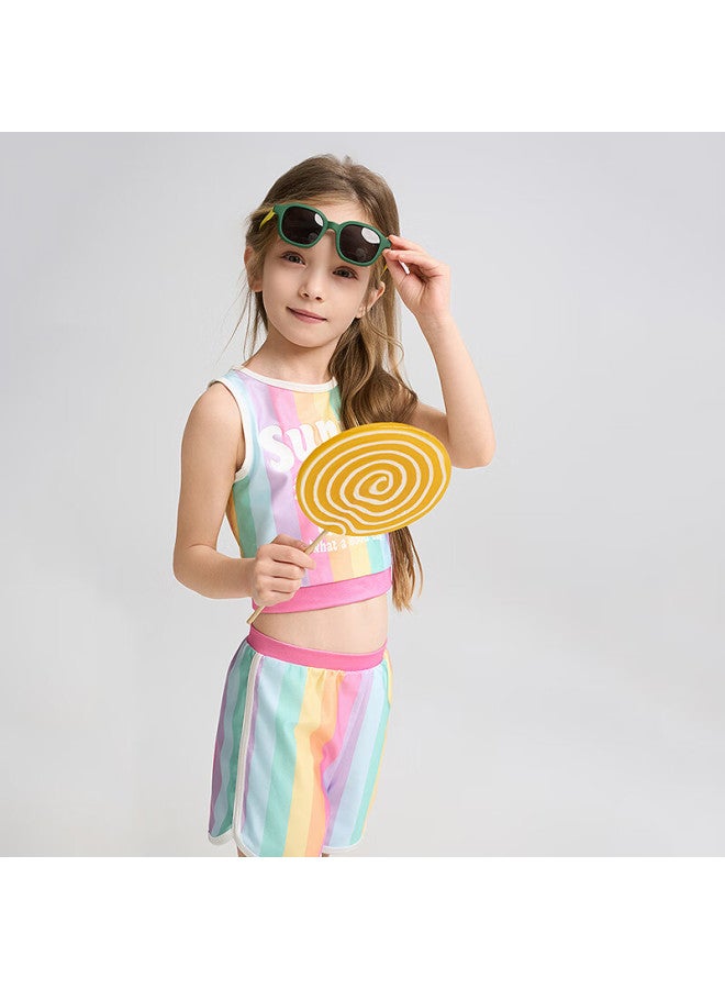 Aimer Kids Holiday Swimsuit Set Girls Swimwear Sun Protection 50+ Chlorine Resistant Split Design 130 - Image 3