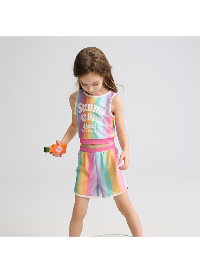 Aimer Kids Holiday Swimsuit Set Girls Swimwear Sun Protection 50+ Chlorine Resistant Split Design 130 - Image 2