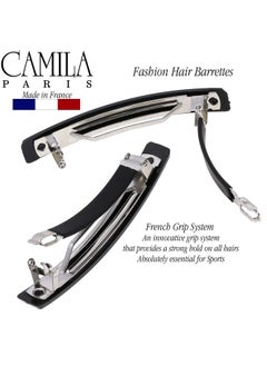 CAMILA Paris Ad2/2 French Hair Barrette Clip For Girls Set Of 2 Black Small Rubberized Metal Clasp Strong Hold Grip Hair Clips For Women No Slip Styling Girls Hair Accessories Made In France  - Image 4