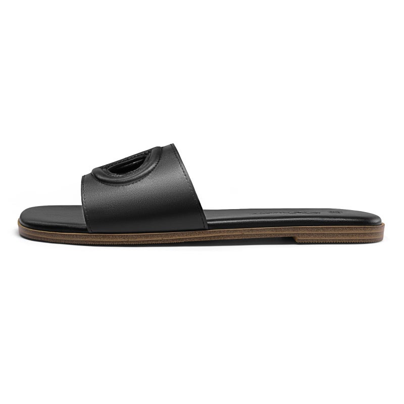 Athlefit Black Flat Sandals for Women Square Open Toe Comfortable Slip On Summer Beach Slide Sandals Size 8 - Image 4