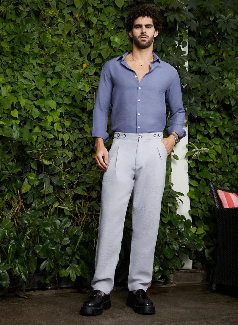 Campus Sutra  Men's Cloud Grey Pleated Tailored Trousers for Men | Best Price UAE